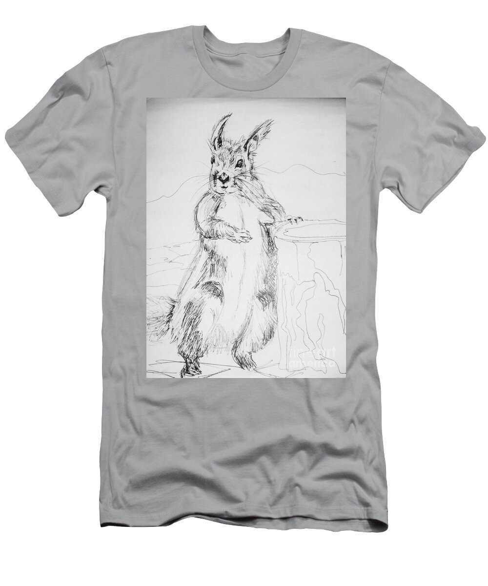Squirrel T-Shirt featuring the drawing Where are the nuts by Angela Cartner