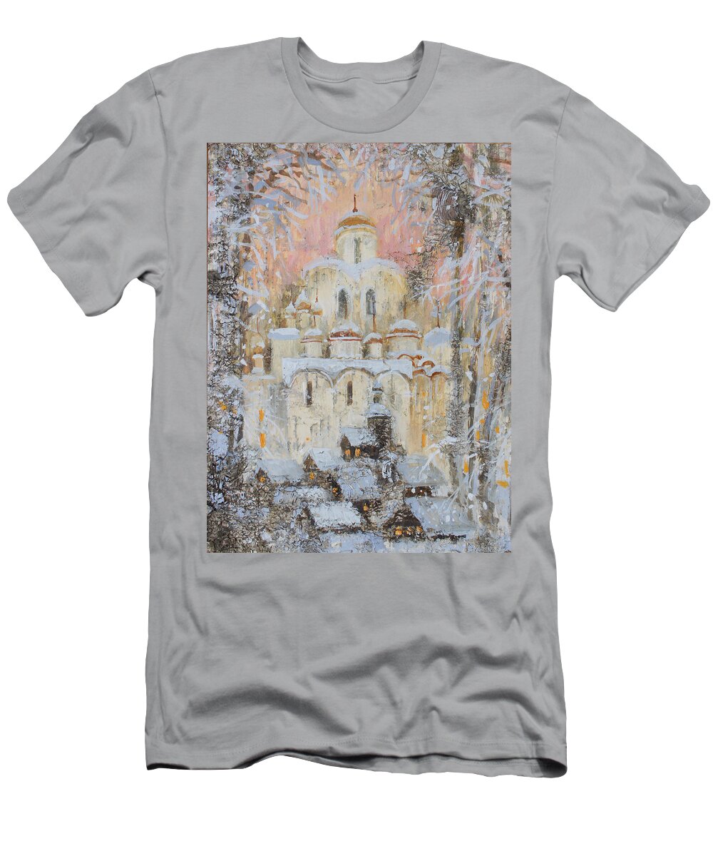 Russia T-Shirt featuring the painting White Cathedral under Snow by Ilya Kondrashova