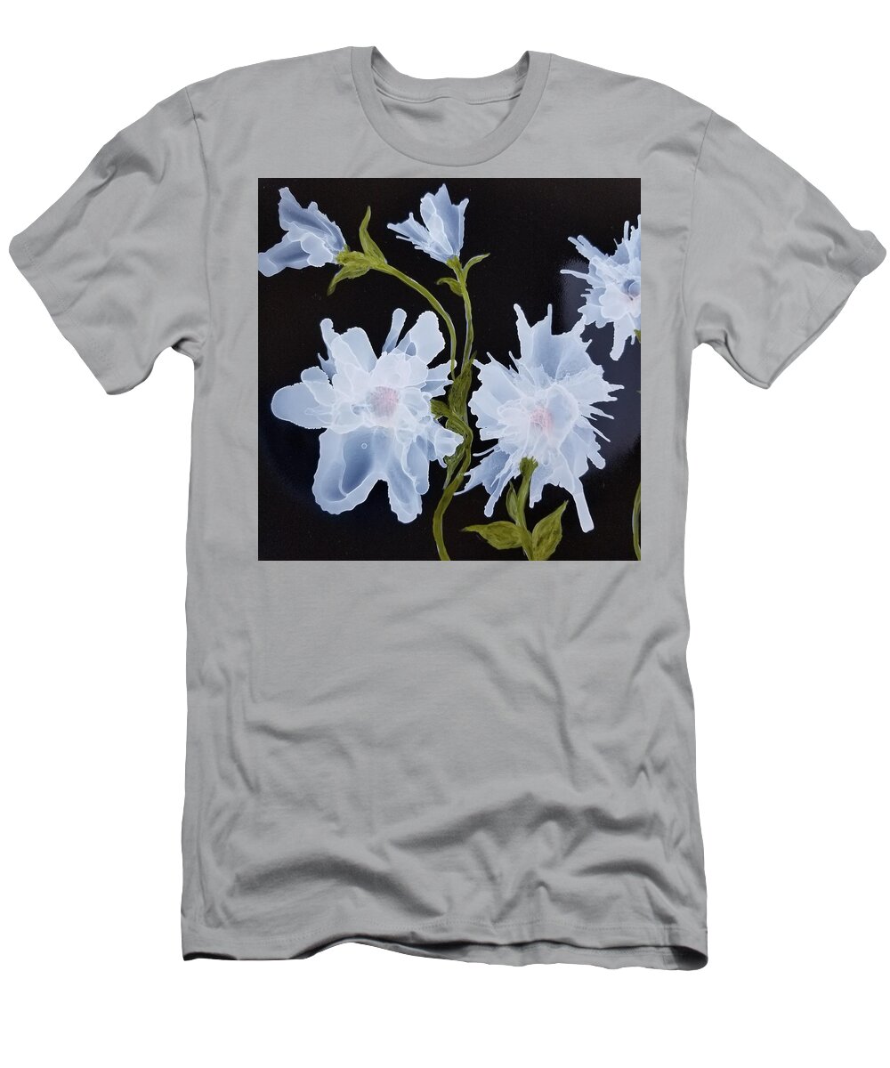 Abstract T-Shirt featuring the painting White on Black plate by Donna Perry