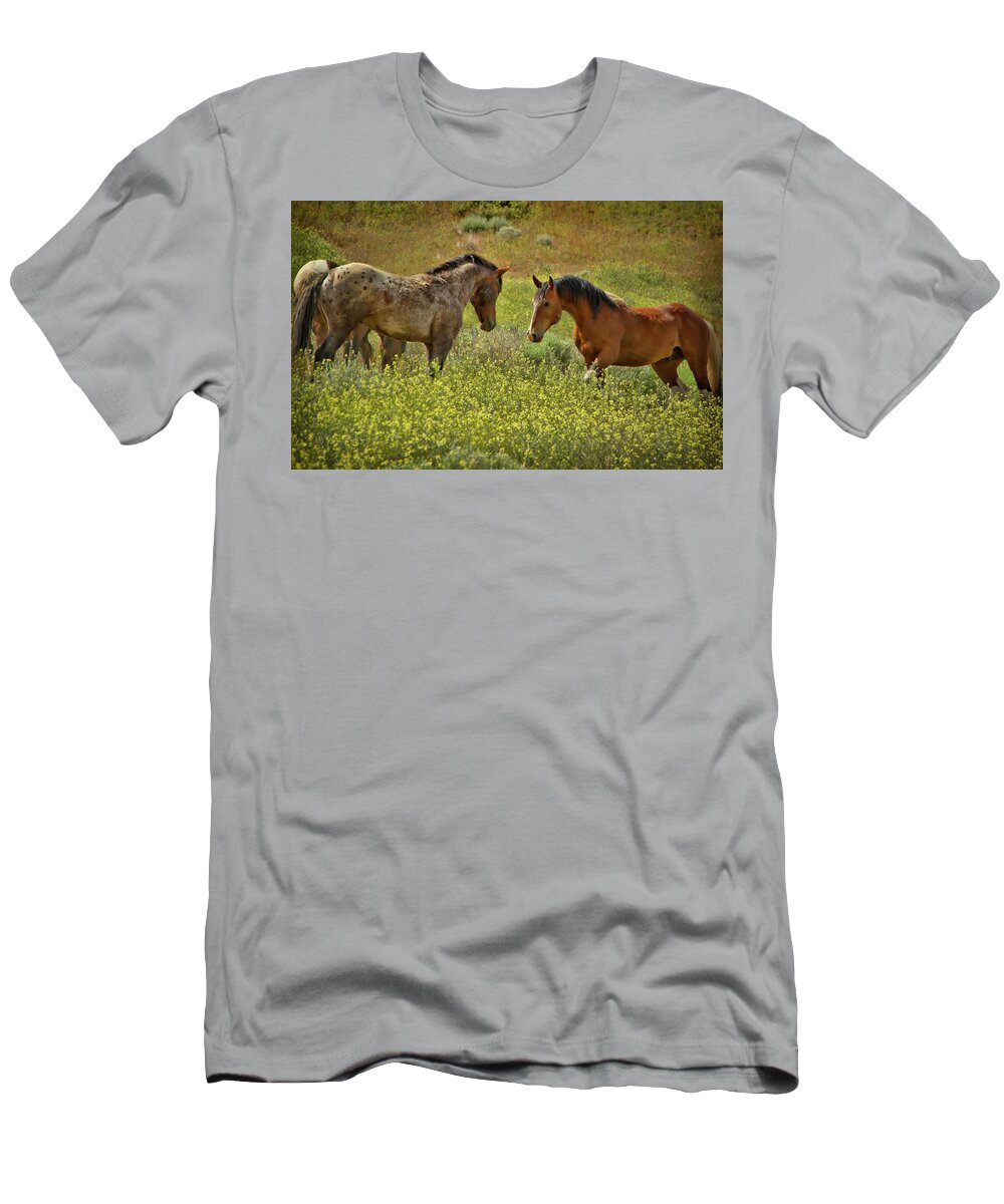 Horse T-Shirt featuring the photograph Who gets to be boss by Waterdancer
