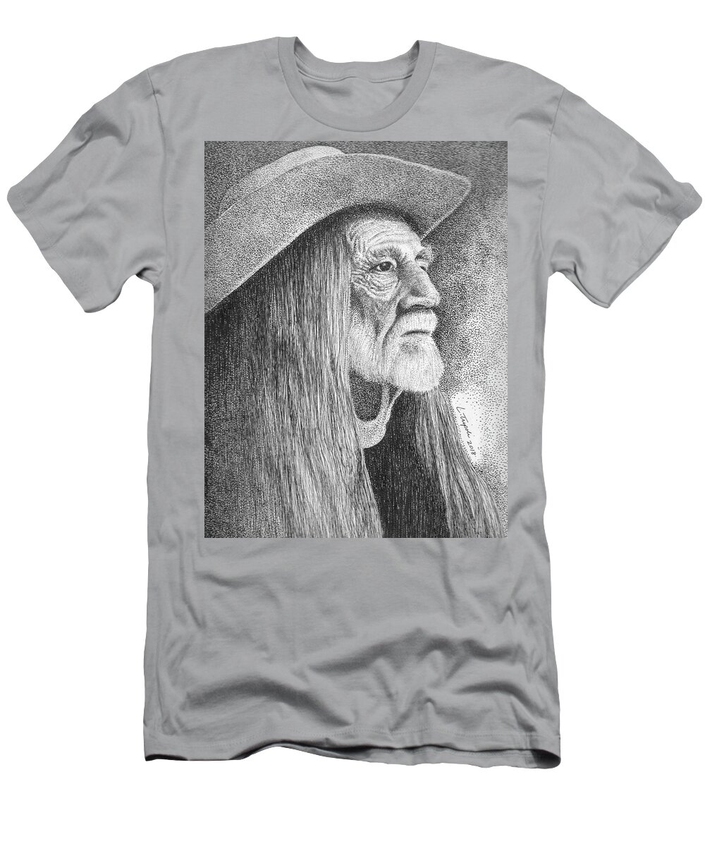 Willie Nelson T-Shirt featuring the drawing Willie Nelson by Lawrence Tripoli