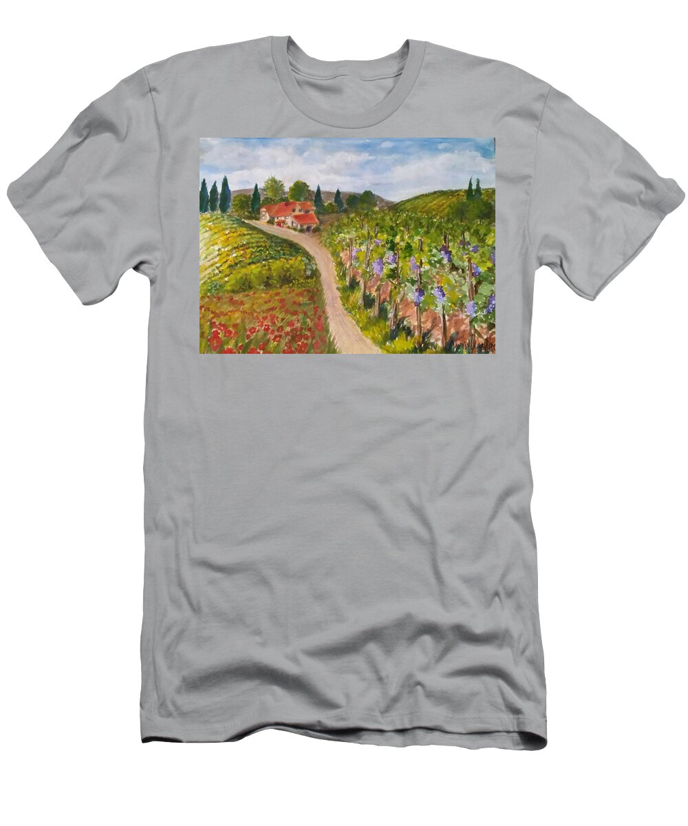 Vineyards T-Shirt featuring the painting Wine Country Imagined by Cheryl Wallace