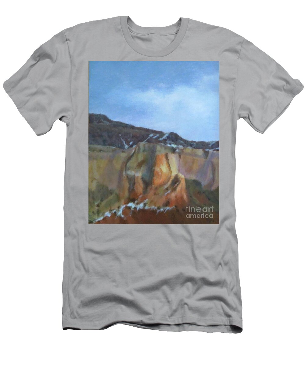 Northern New Mexico T-Shirt featuring the painting Winter Colors at Abiquiu by Phyllis Andrews