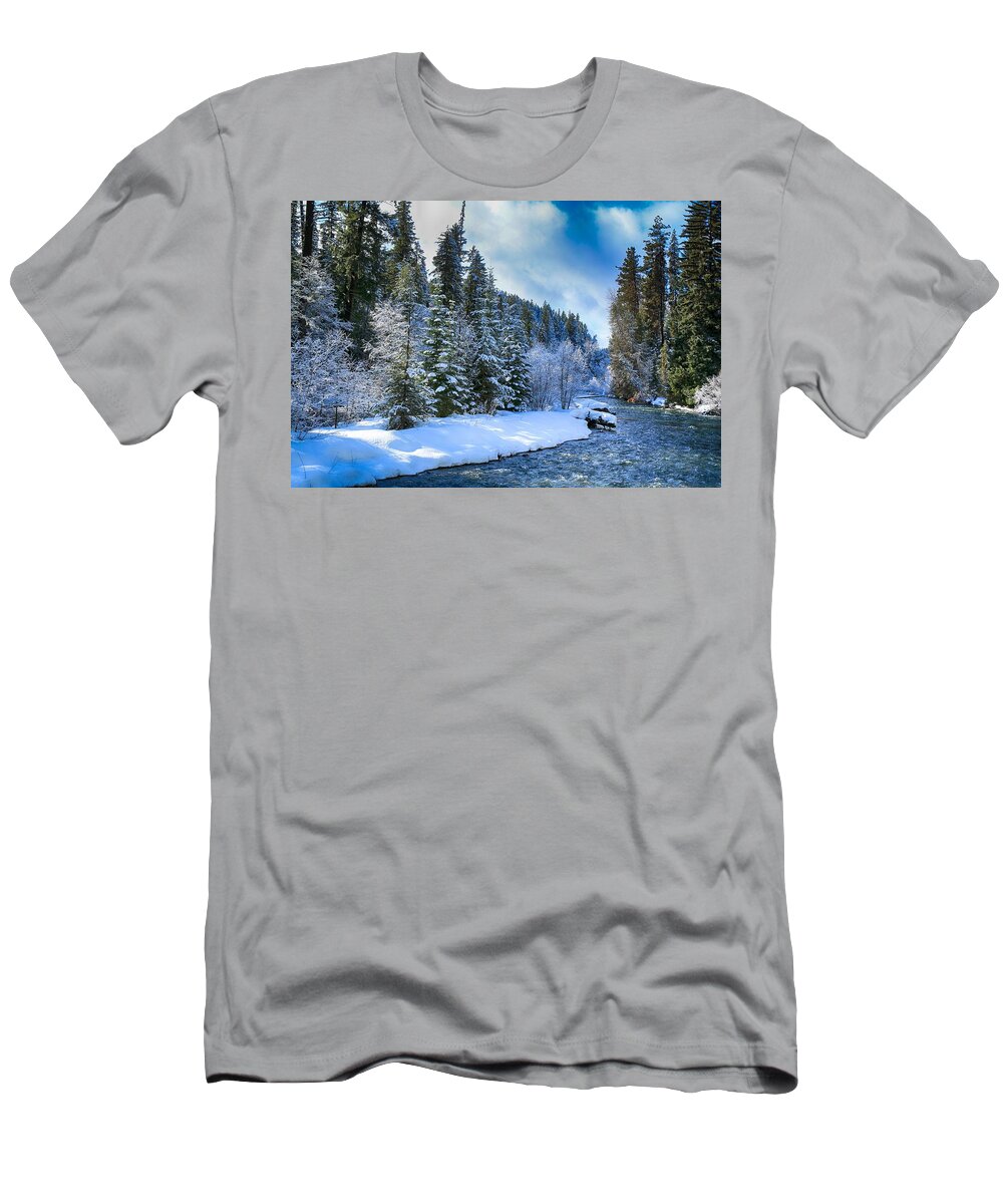 Winter Scene On The River T-Shirt featuring the photograph Winter scene on the river by Lynn Hopwood