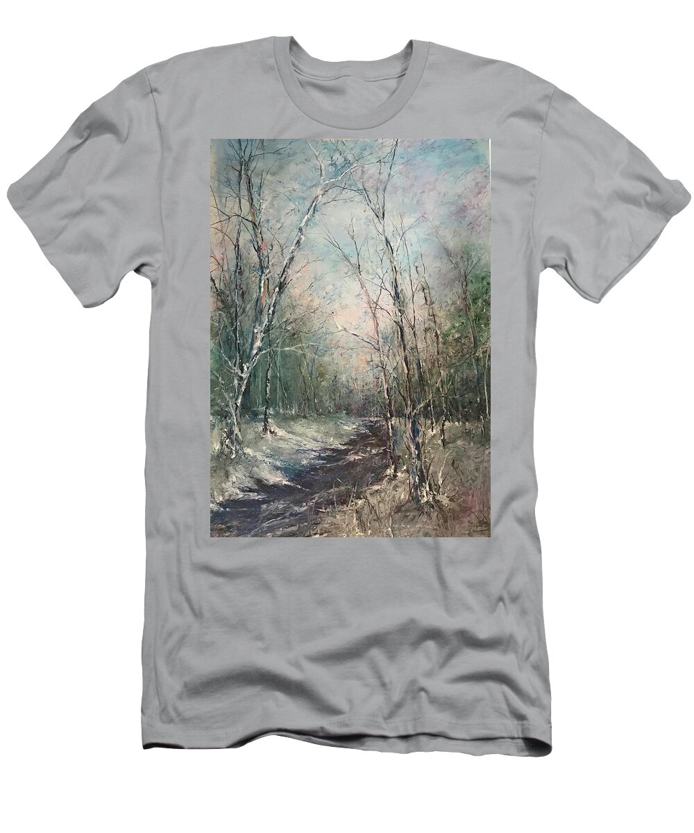 Oil Pastel T-Shirt featuring the painting Winter Sojourn by Robin Miller-Bookhout