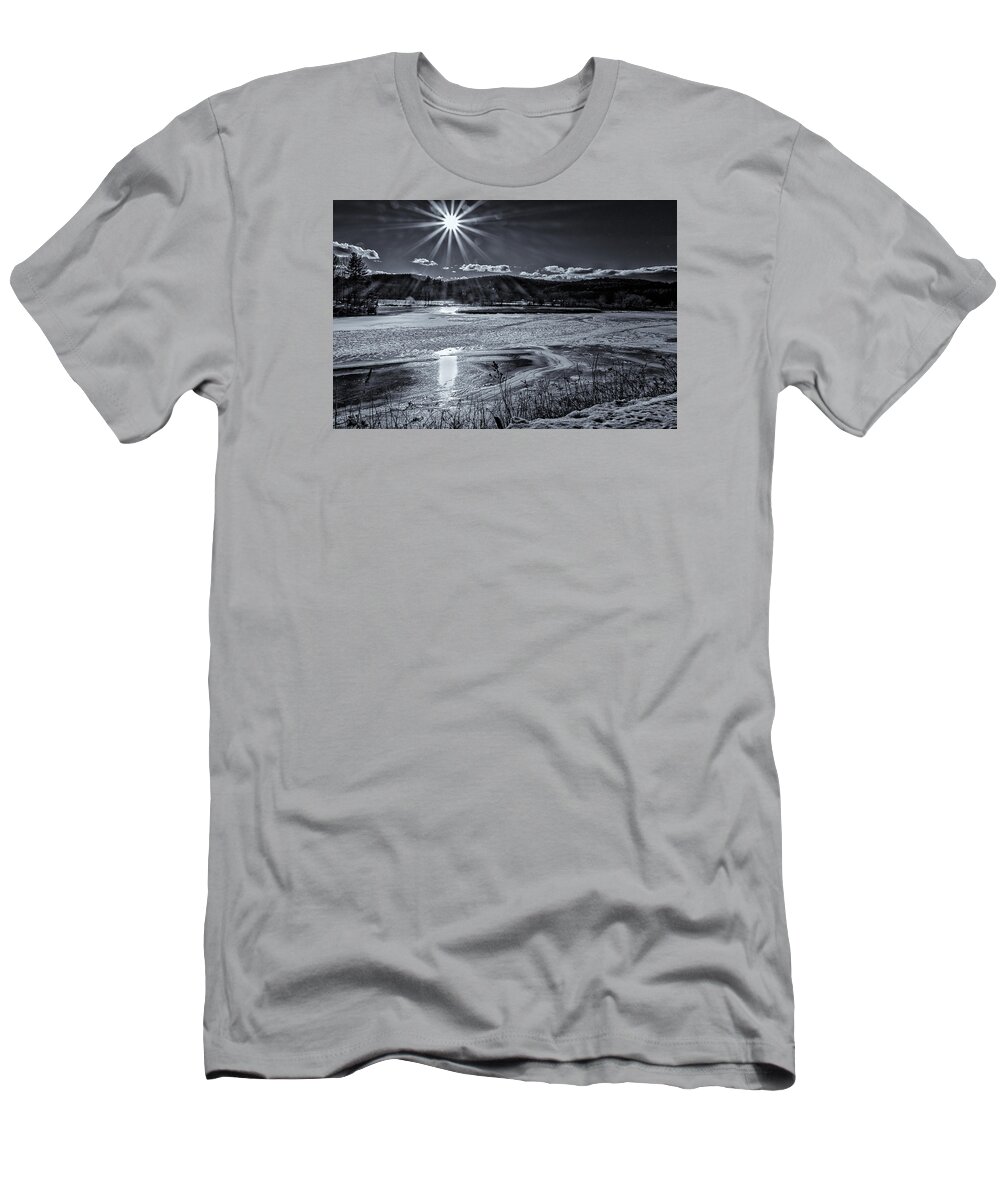 Brattleboro Retreat Meadows T-Shirt featuring the photograph Winter Sun On The Meadows by Tom Singleton
