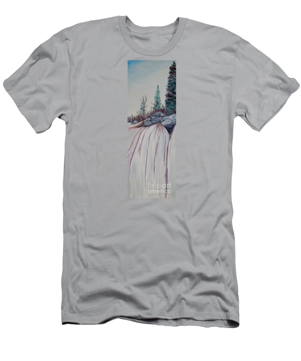 Waterfall T-Shirt featuring the painting Winter waterfall by Marilyn McNish