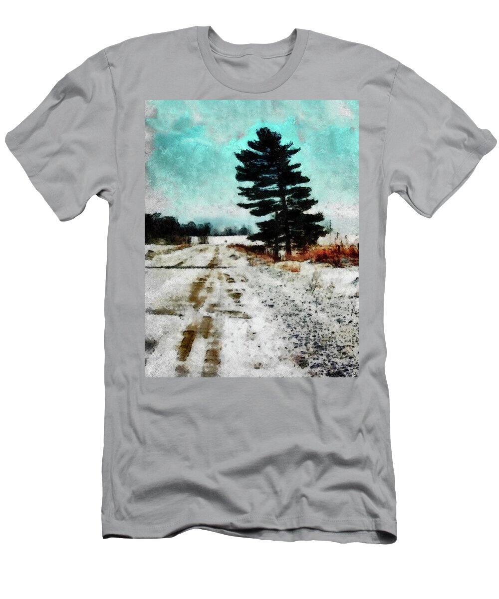 Fir Tree T-Shirt featuring the digital art Wintry Altona Road by Leslie Montgomery