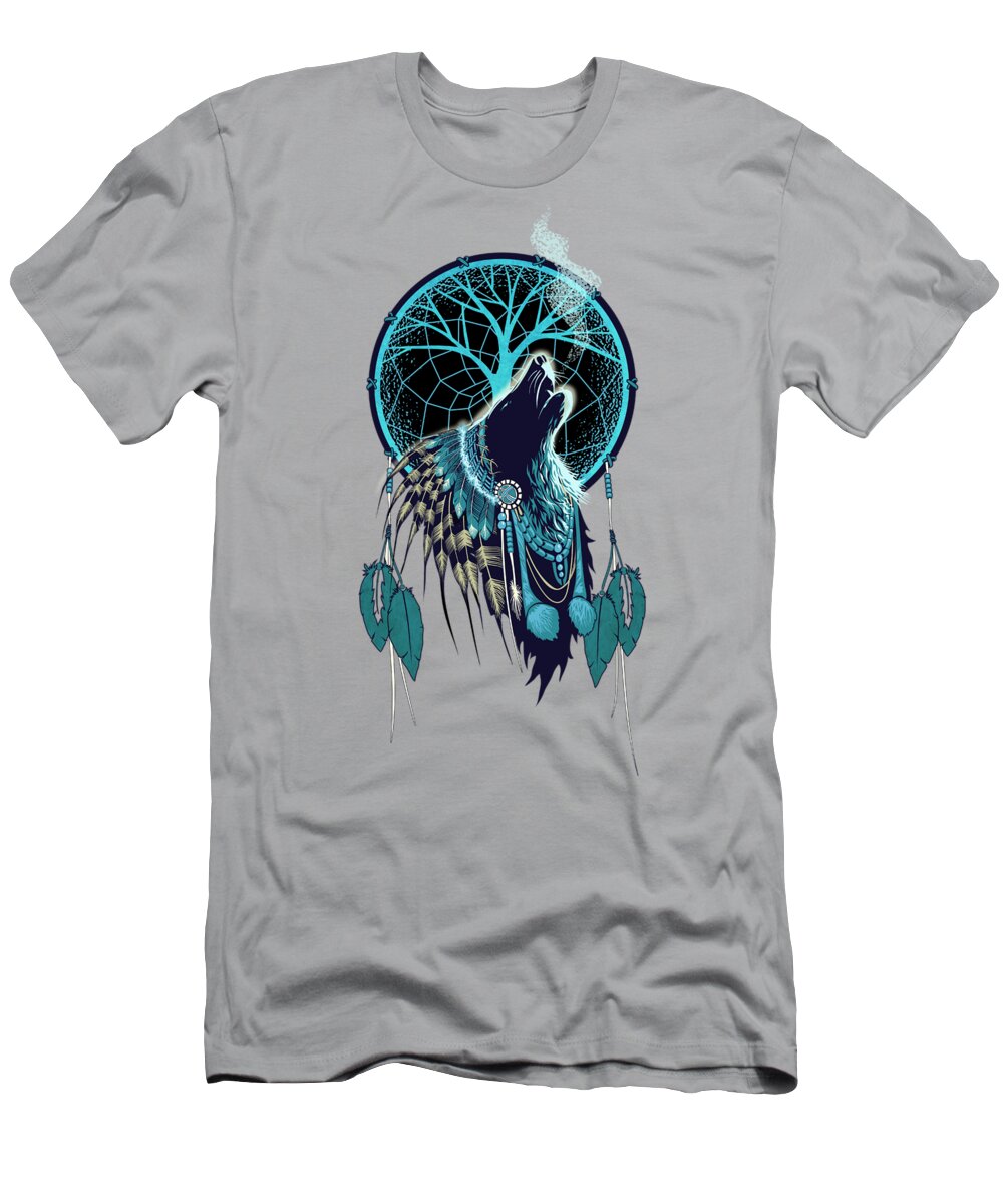 Wolf T-Shirt featuring the painting Wolf Indian Shaman by Sassan Filsoof