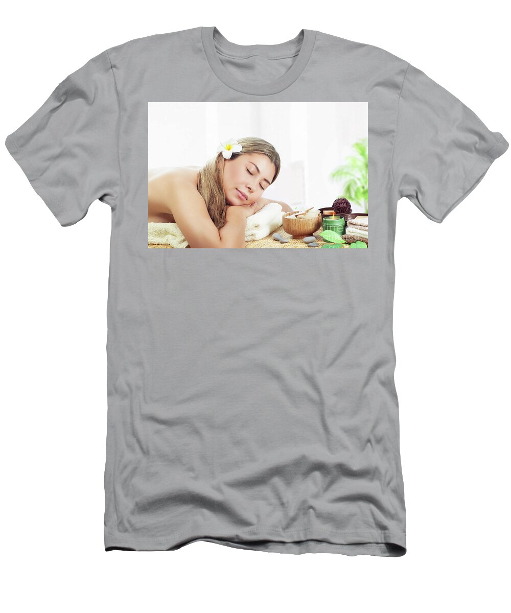 Adult T-Shirt featuring the photograph Woman relaxing at spa by Anna Om