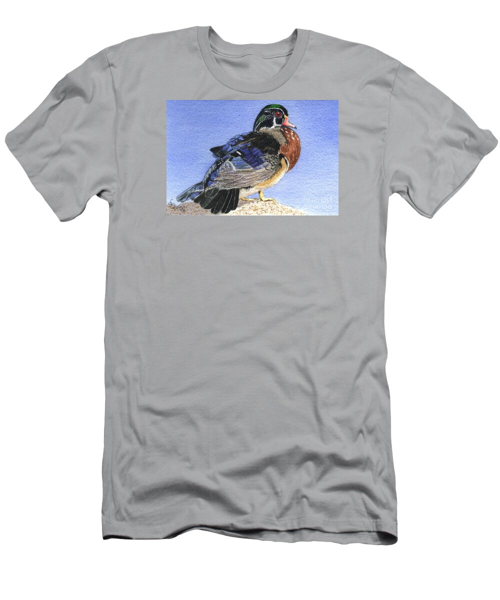 Duck T-Shirt featuring the painting Wood Duck by Lynn Quinn