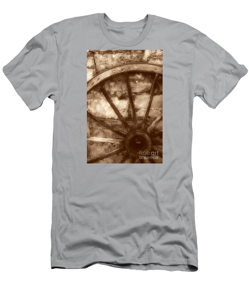 Wooden Wagon Wheel T-Shirt featuring the photograph Wooden Wagon Wheel by Imagery by Charly