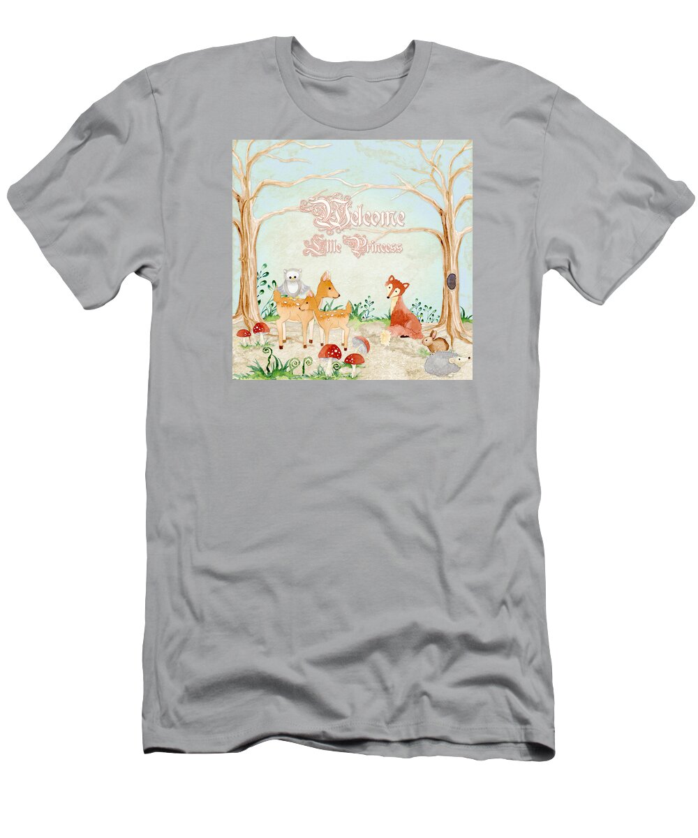 Woodchuck T-Shirt featuring the painting Woodland Fairy Tale - Welcome Little Princess by Audrey Jeanne Roberts