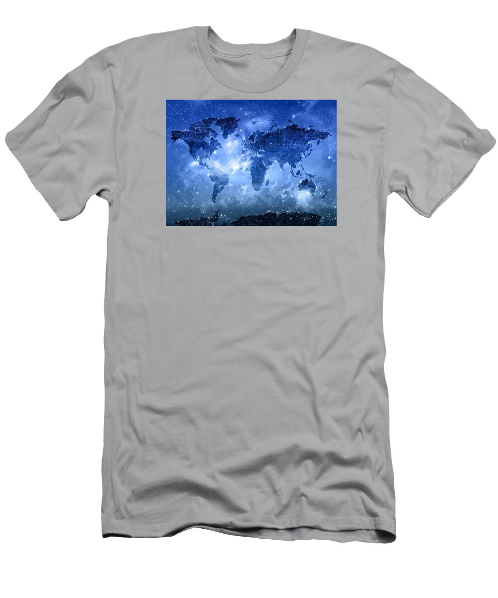 World Map T-Shirt featuring the painting World Map Galaxy 9 by Bekim M