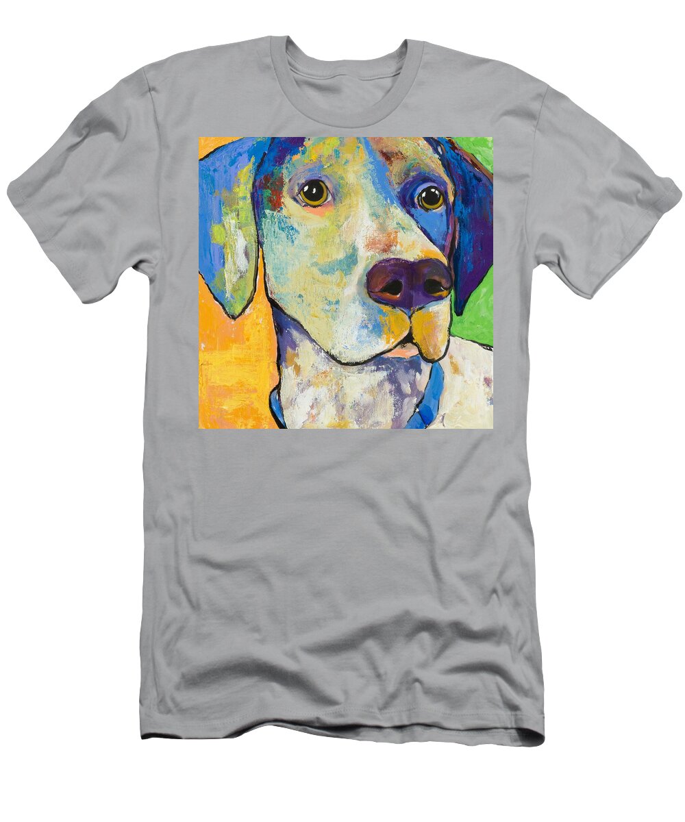 German Shorthair Animalsdog Blue Yellow Acrylic Canvas T-Shirt featuring the painting Yancy by Pat Saunders-White
