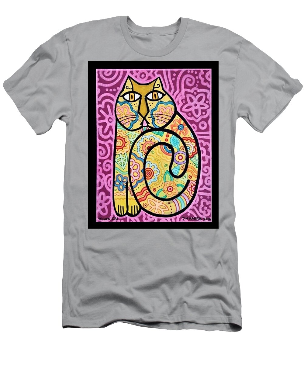 Cat T-Shirt featuring the painting Yellow Cat by Jim Harris