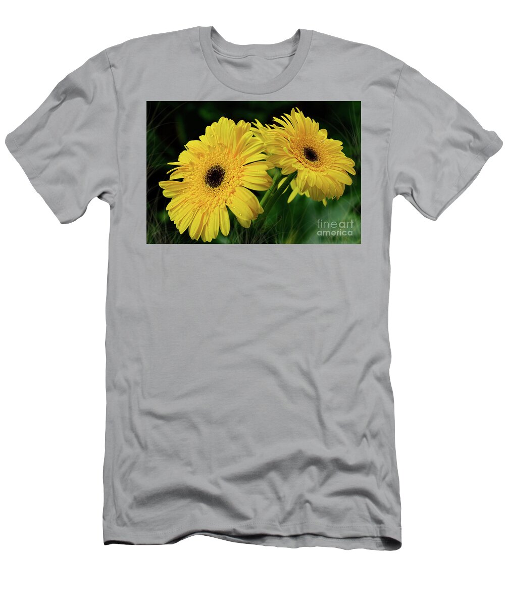 Yellow Gerbera Daisies T-Shirt featuring the photograph Yellow Gerbera Daisies by Kaye Menner by Kaye Menner