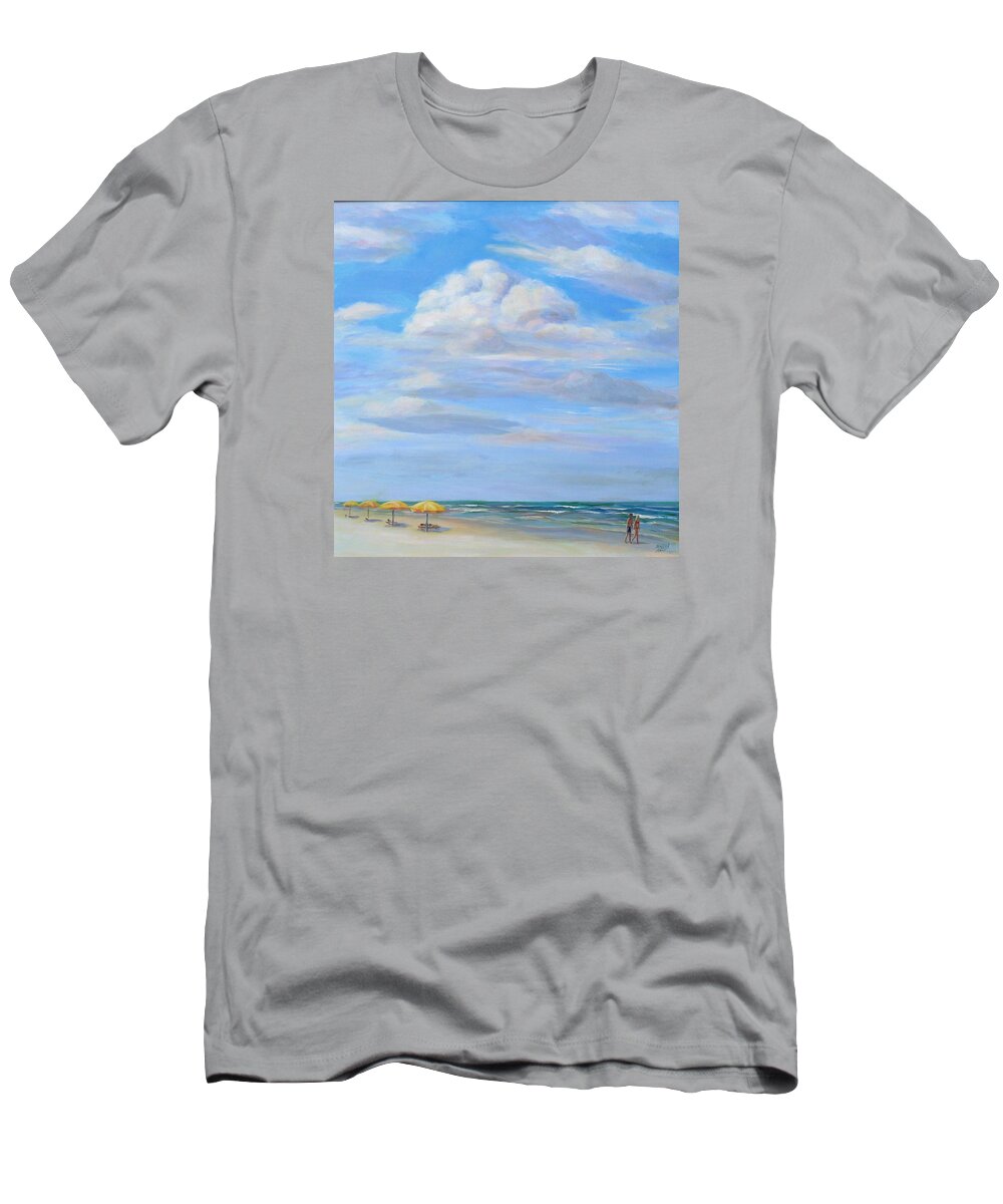 Skies T-Shirt featuring the painting Yellow Umbrellas by Gretchen Ten Eyck Hunt