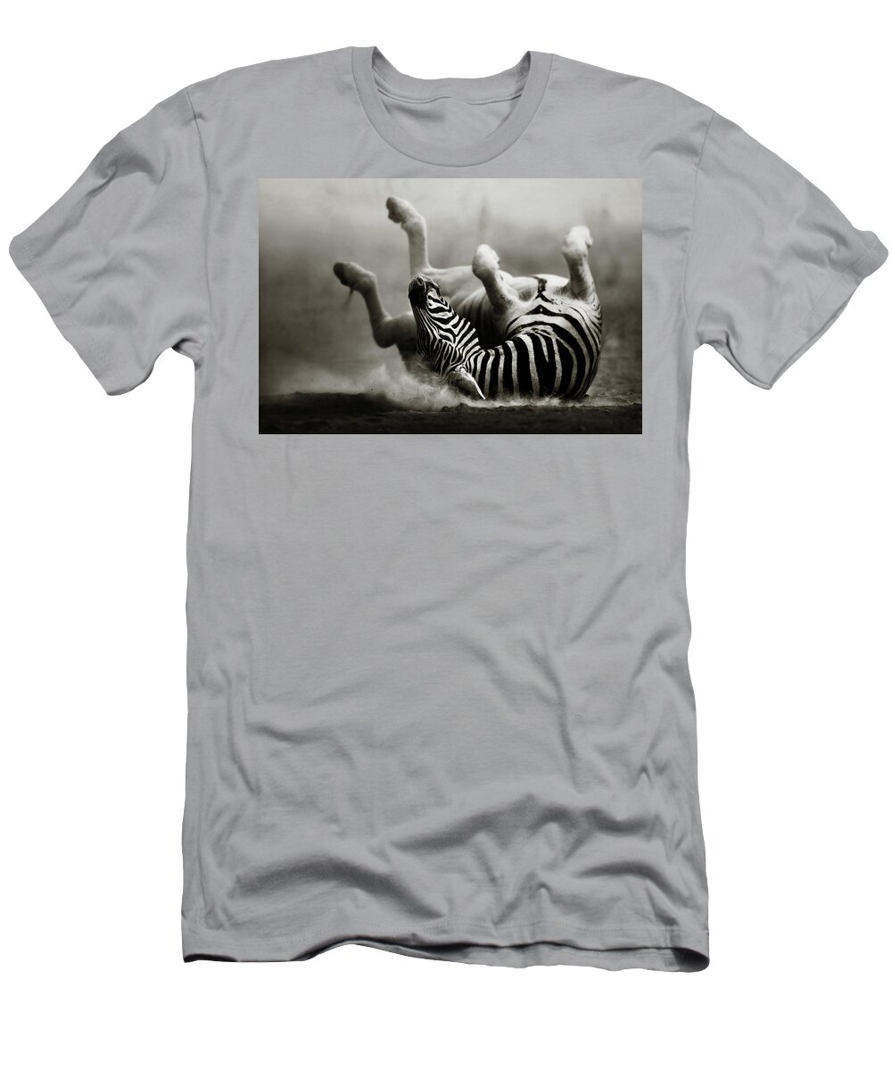 Zebra T-Shirt featuring the photograph Zebra rolling by Johan Swanepoel