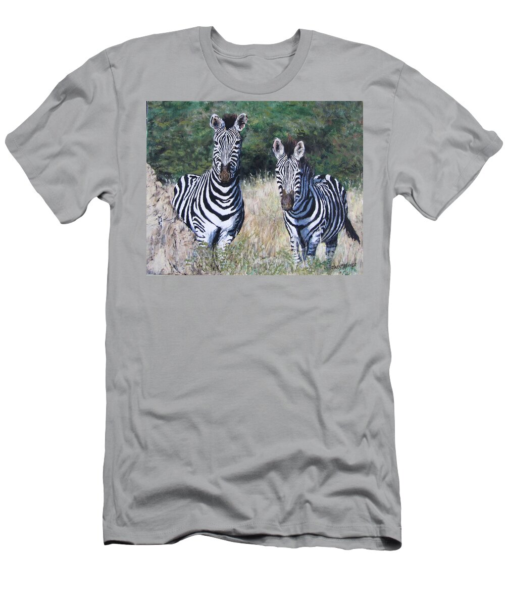 Zebras T-Shirt featuring the painting Zebras in South Africa by Jack Skinner