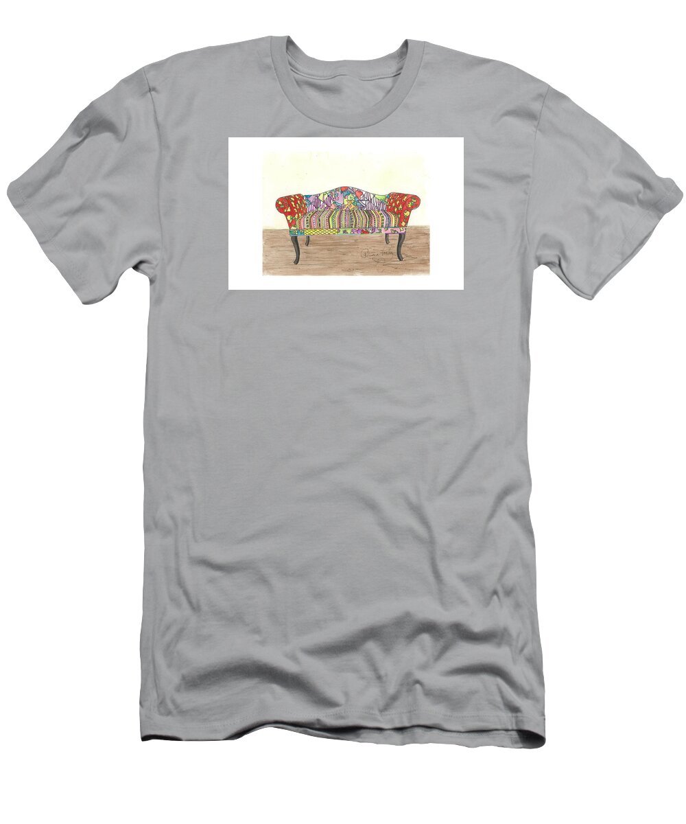 Sofa T-Shirt featuring the painting Zentangle Sofa by Patricia Voelz
