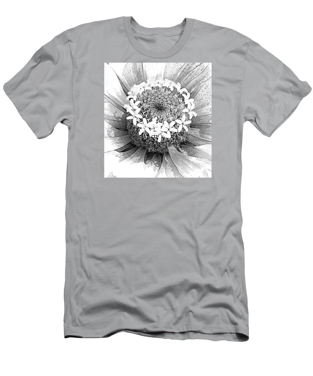 Zinnia T-Shirt featuring the photograph Zinnia, Black and White by Jeanette French