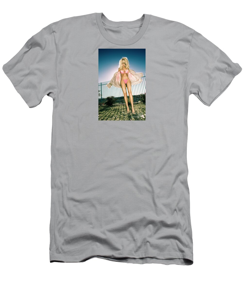 1 One Person T-Shirt featuring the photograph 0901 Pink Bikini Supermodel Selena Phillips Las Vegas CMI by Amyn Nasser