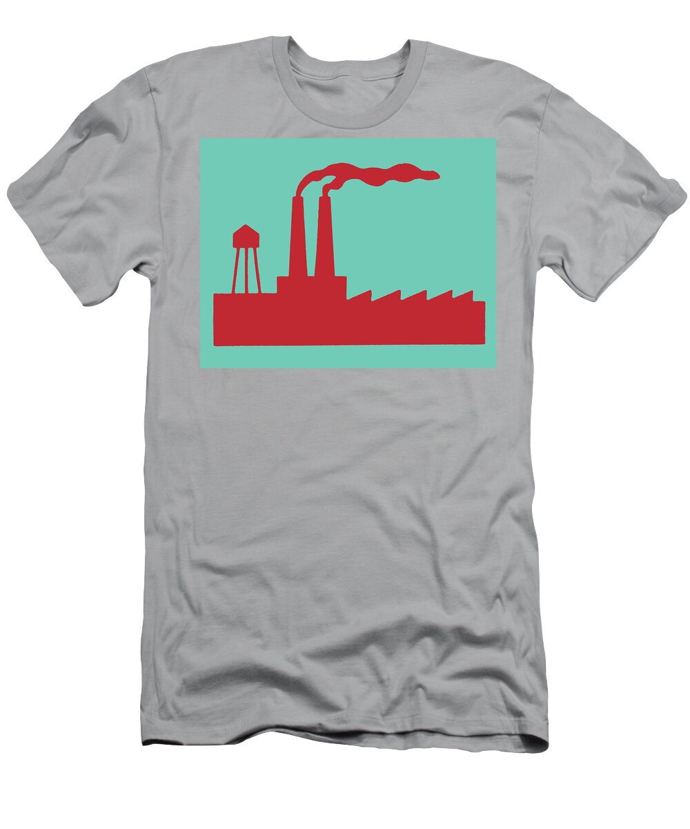 Air Quality T-Shirt featuring the drawing Factory with Two Smokestacks #1 by CSA Images