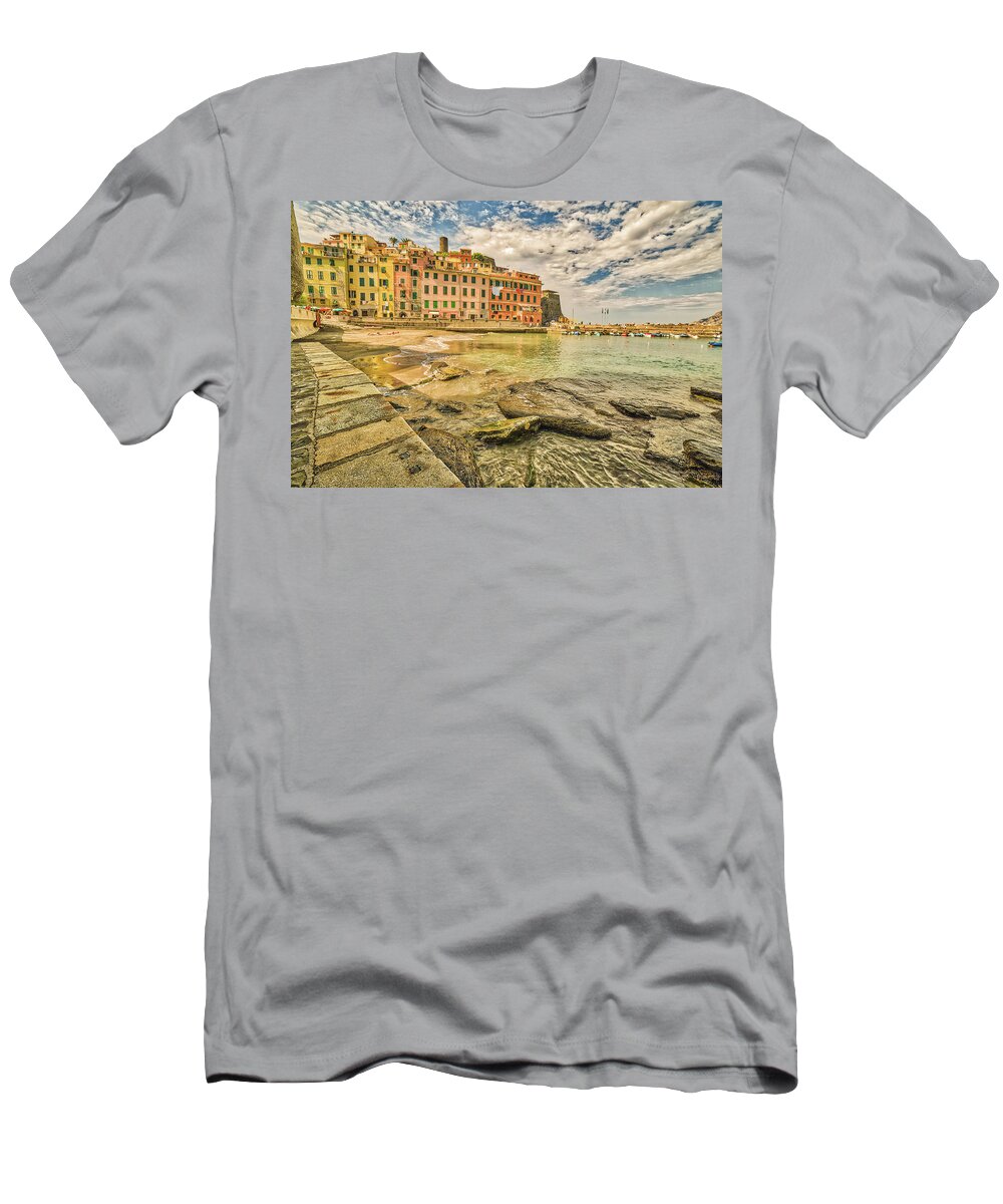 Cinque T-Shirt featuring the photograph Italian sea village #1 by Vivida Photo PC