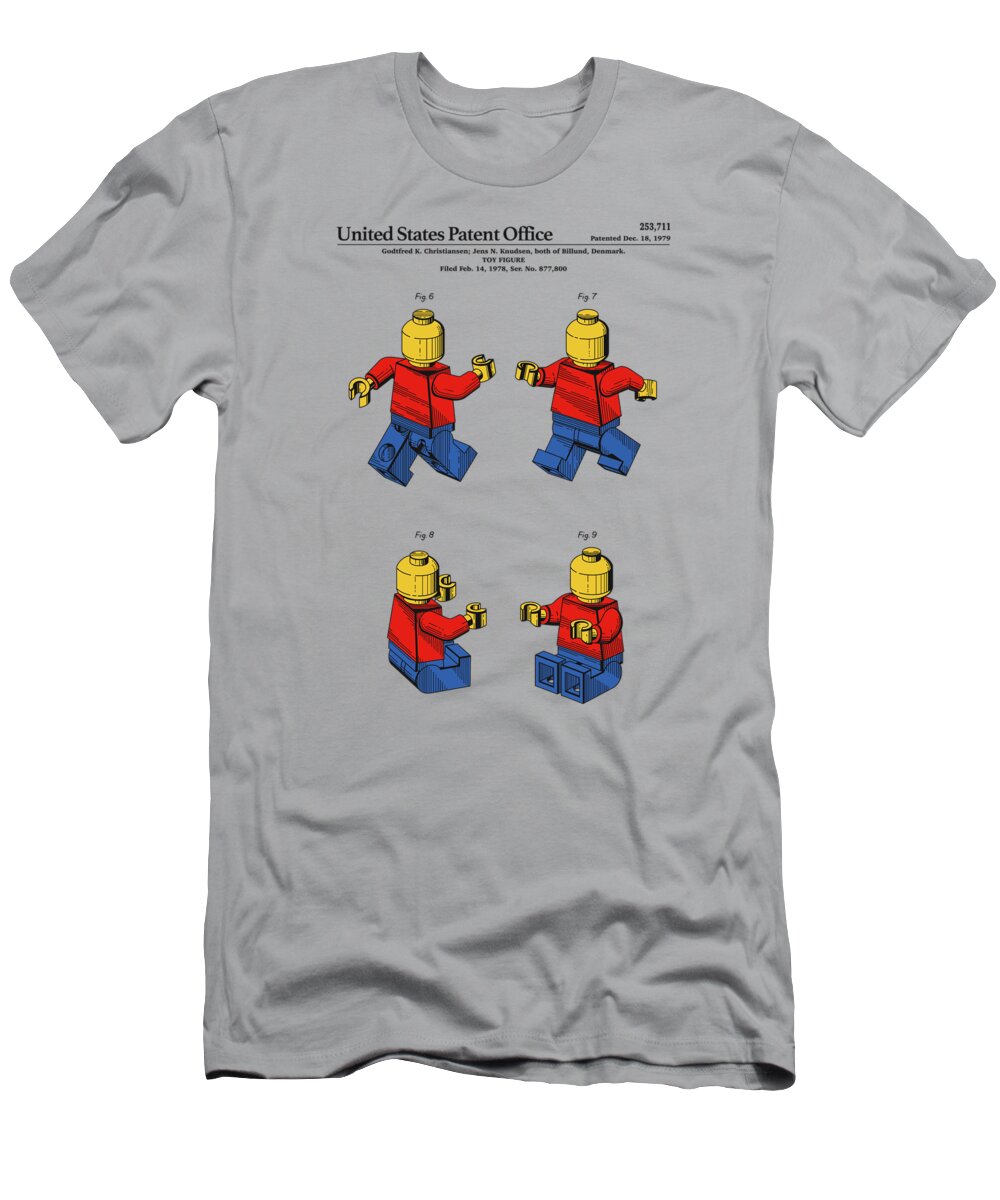 Lego Man Patent - Colour #1 T-Shirt by Finlay McNevin - Pixels Merch