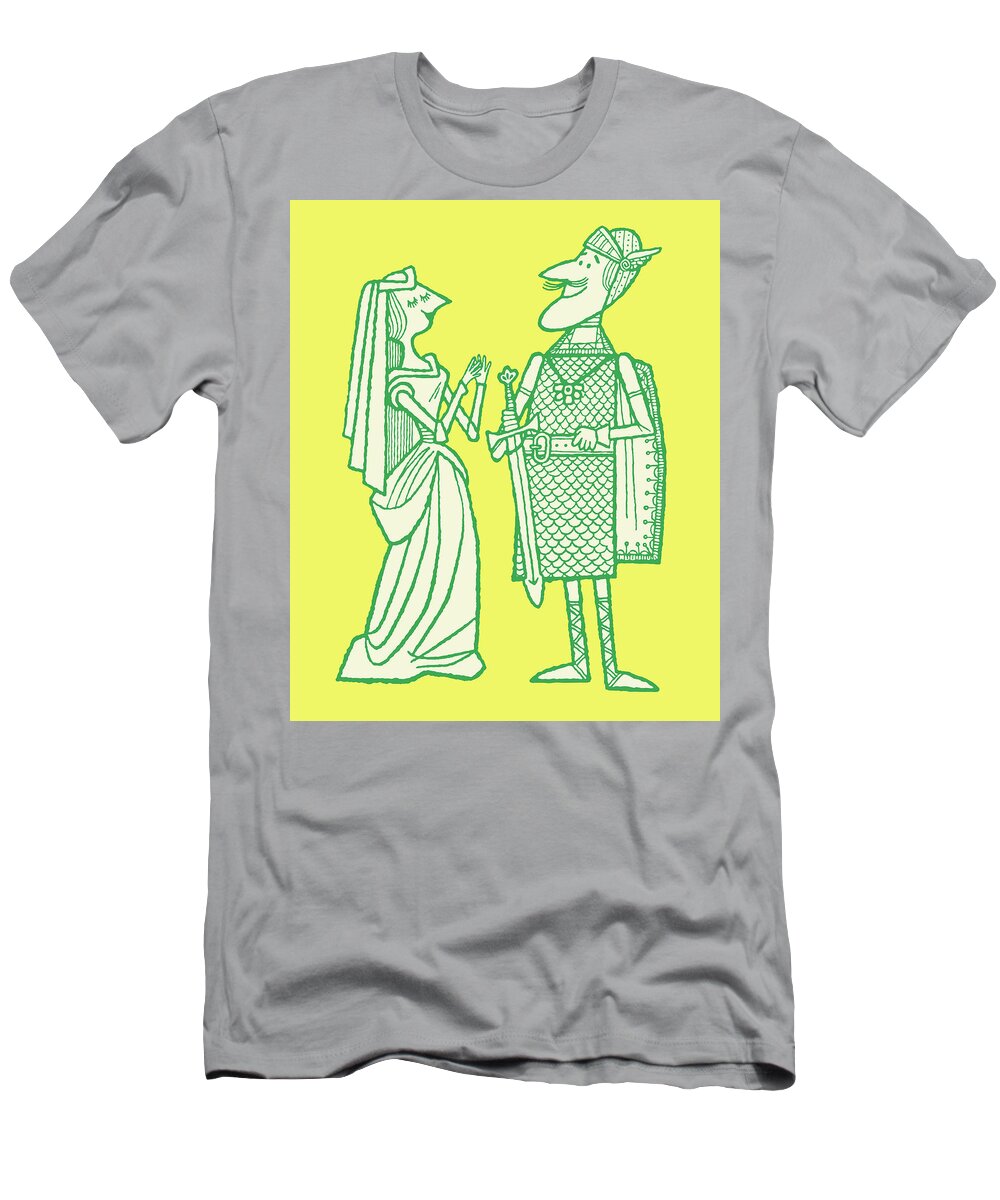 Adult T-Shirt featuring the drawing Medieval Man and Woman #1 by CSA Images