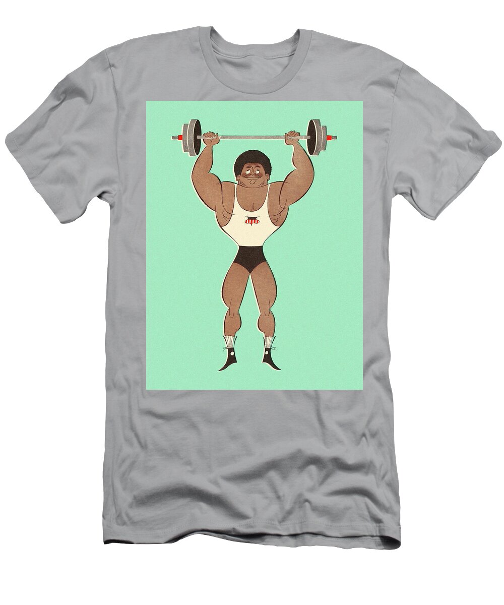 Adult T-Shirt featuring the drawing Muscular Man Lifting Weights #1 by CSA Images