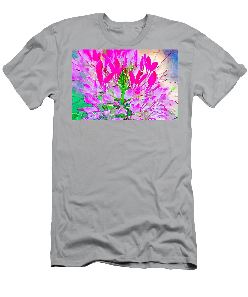 Floral T-Shirt featuring the mixed media Pink Queen Watercolor by Susan Rydberg