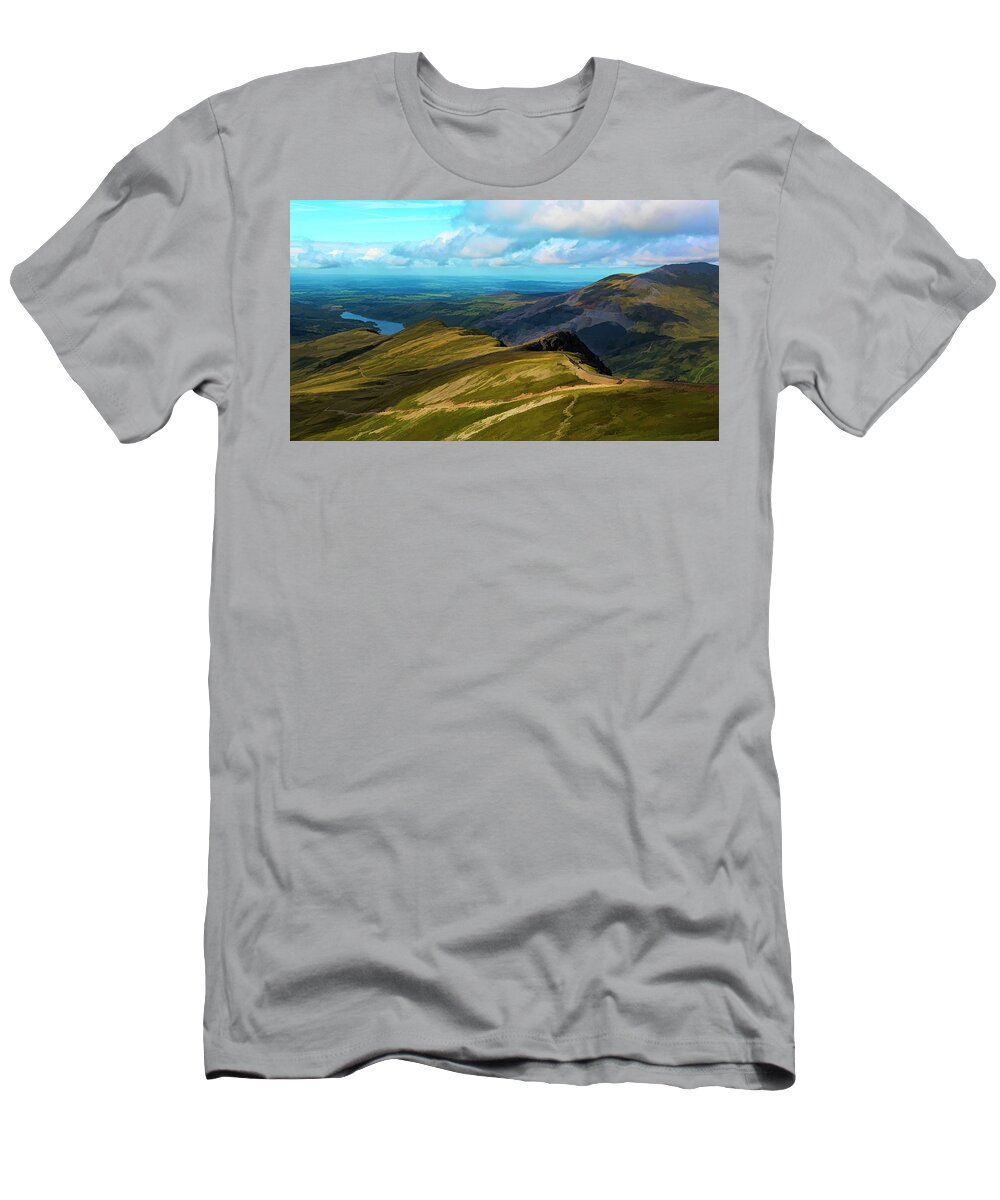 Snowdonia T-Shirt featuring the digital art Snowdonia #1 by Roger Lighterness