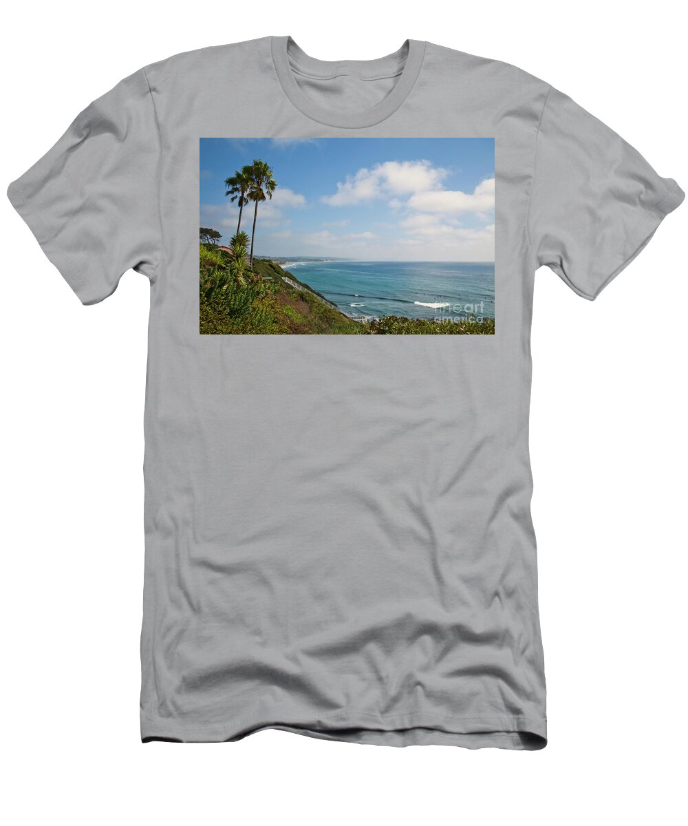 Surfer Art T-Shirt featuring the photograph Surfers at Swami's Beach by Catherine Walters