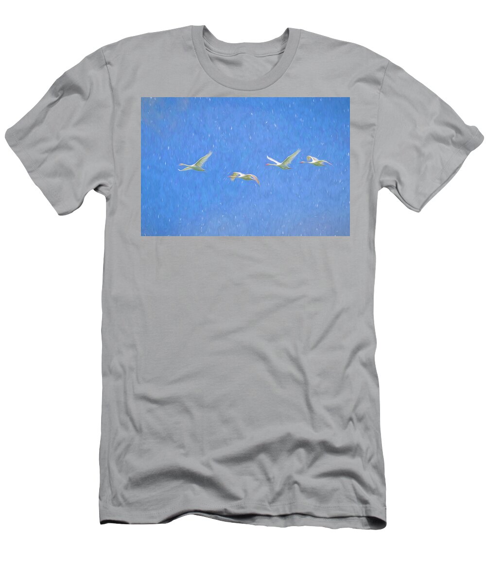 Swan Art T-Shirt featuring the photograph Swans Flying Art #1 by David Pyatt