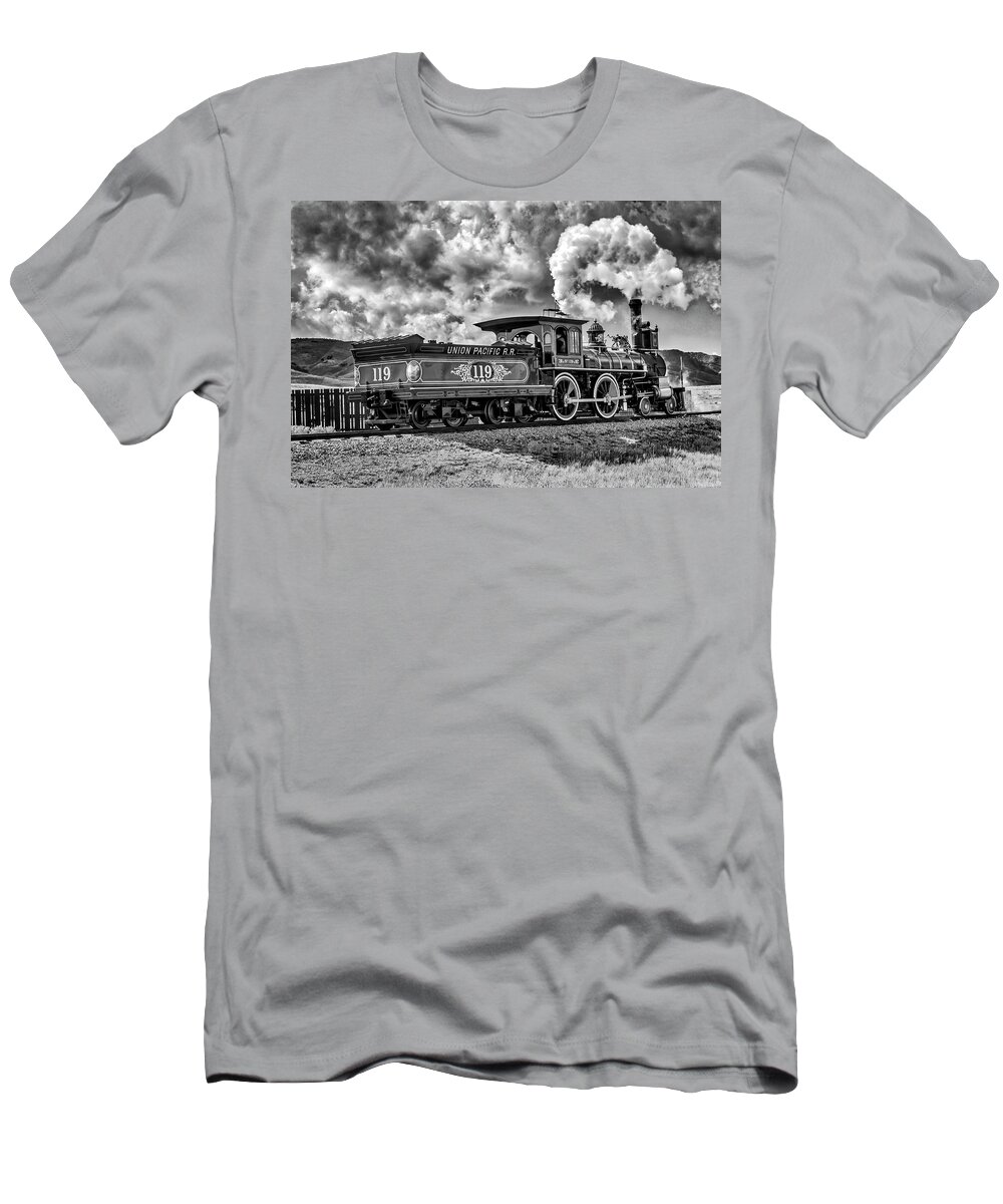 The 119 Union Pacific Engine T-Shirt featuring the photograph The Beautiful 119 Union Pacific Train #2 by Garry Gay