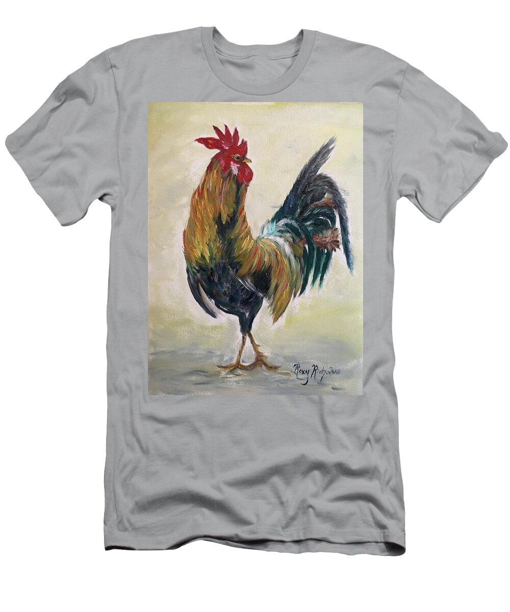 Rooster T-Shirt featuring the painting Who you calling Chicken by Roxy Rich