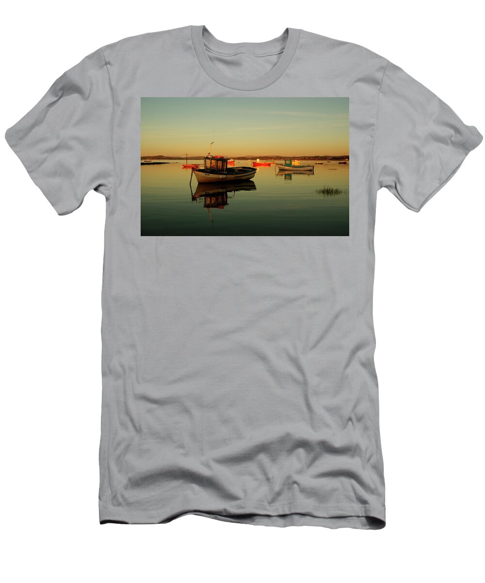 Lancashire T-Shirt featuring the photograph 10/11/13 MORECAMBE. Boats on the Bay. by Lachlan Main