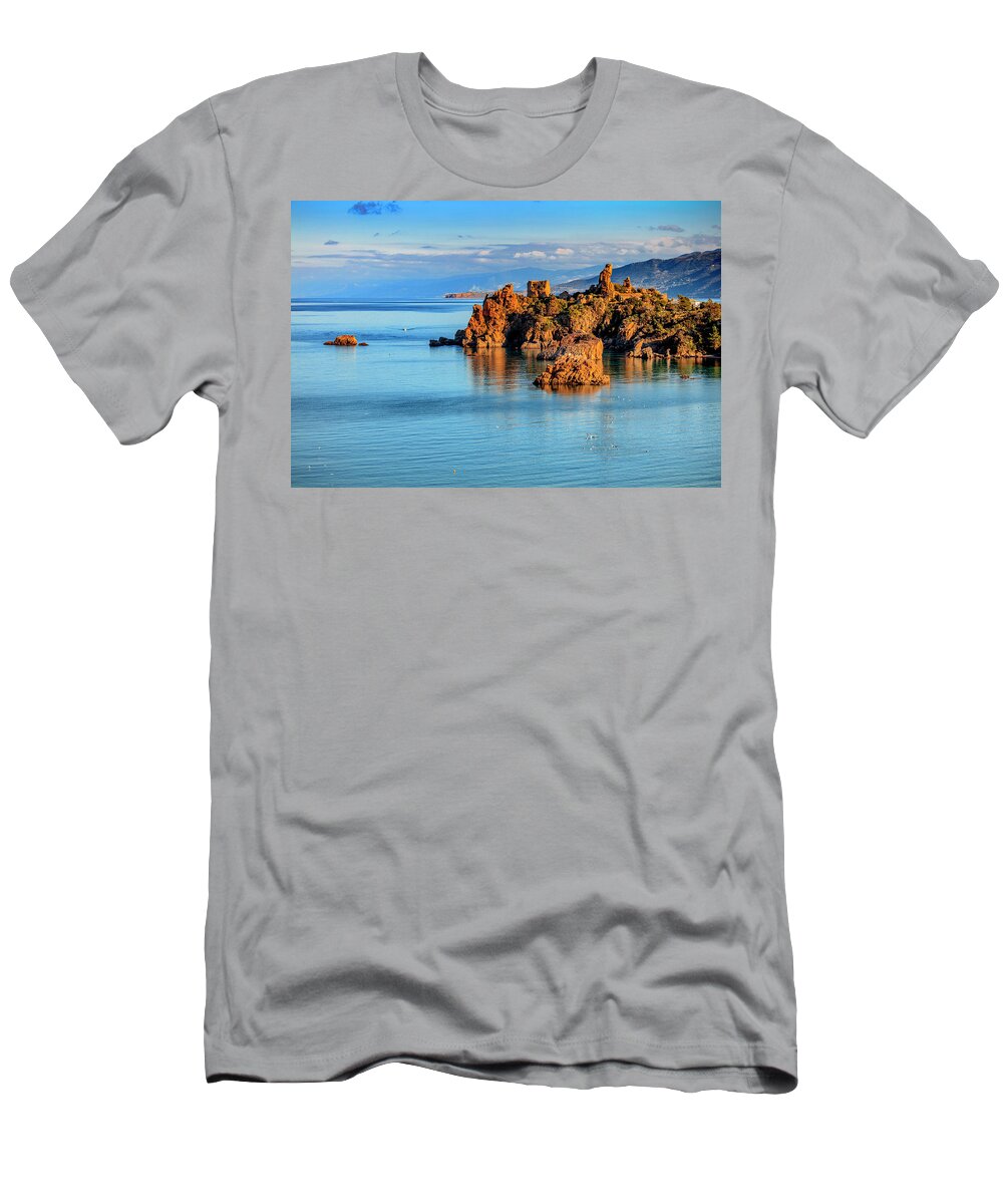 Estock T-Shirt featuring the digital art Italy, Sicily, Palermo District, Mediterranean Sea, Tyrrhenian Sea, Cefalu, Torre Caldura #2 by Antonino Bartuccio