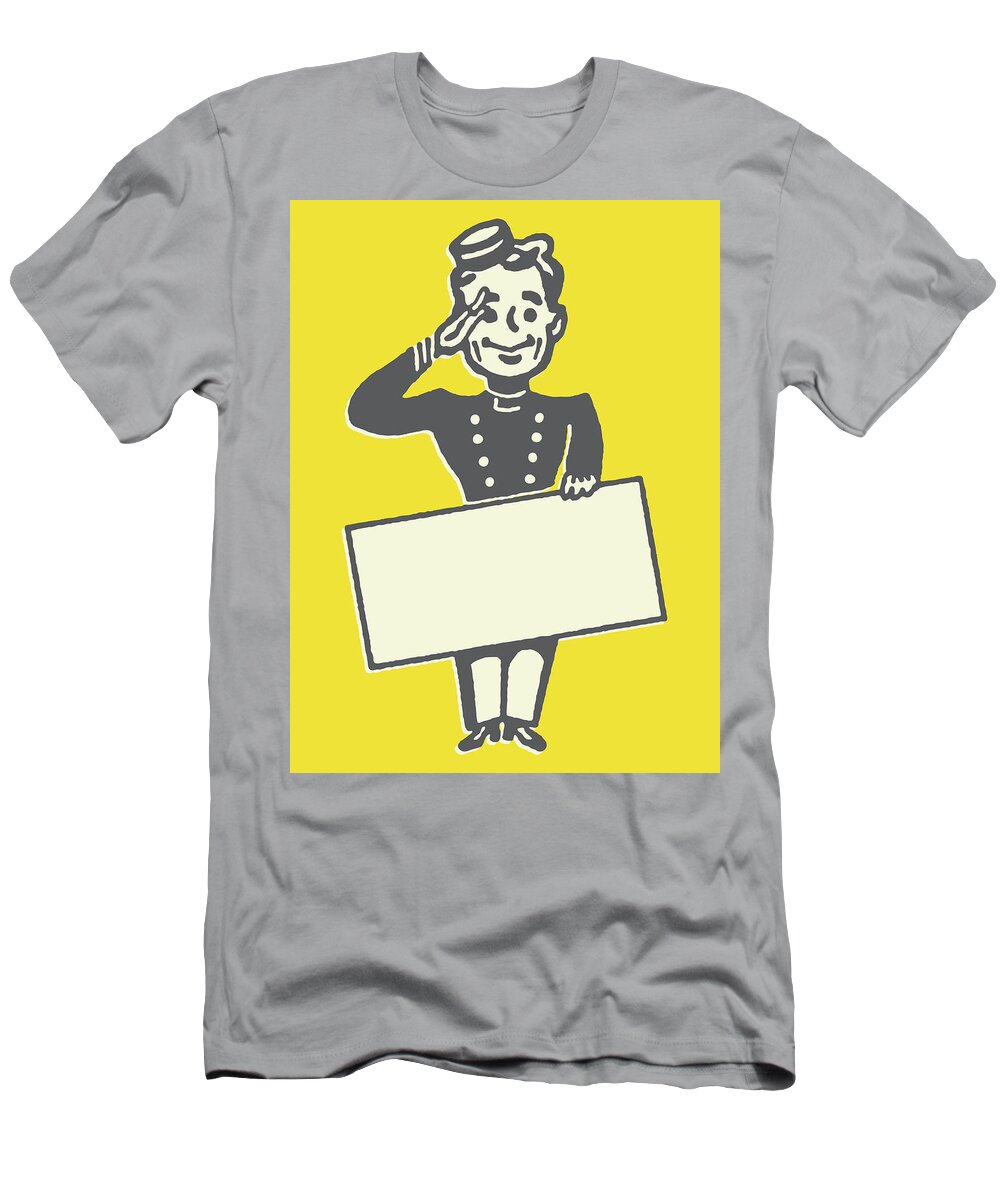 Accommodate T-Shirt featuring the drawing Saluting Bellhop with Blank Sign #2 by CSA Images