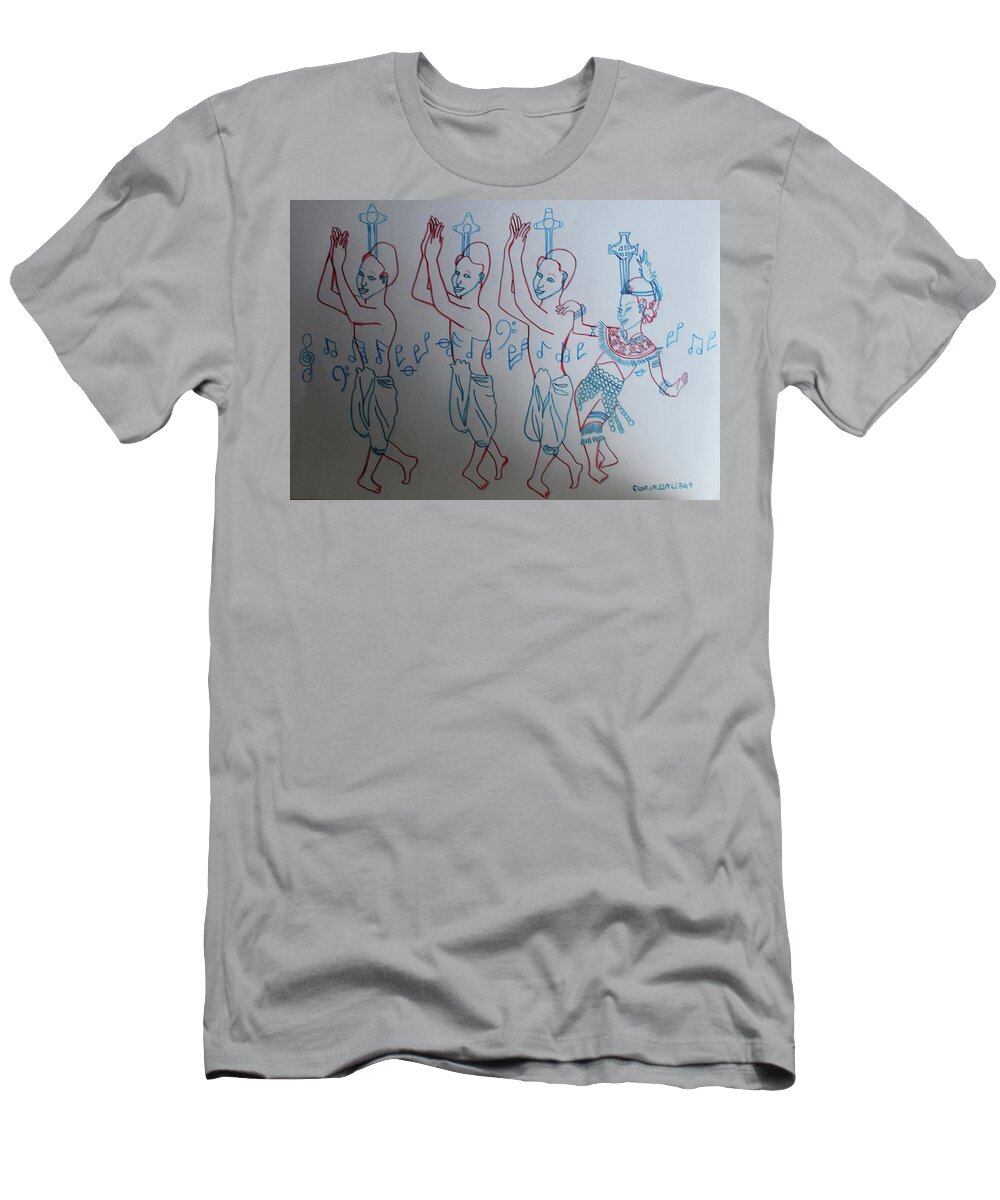 Jesus Christ T-Shirt featuring the painting The Holy Trinity And Mary Mother of God Lord of The Dance As Sung By Many A Choir Asia #2 by Gloria Ssali