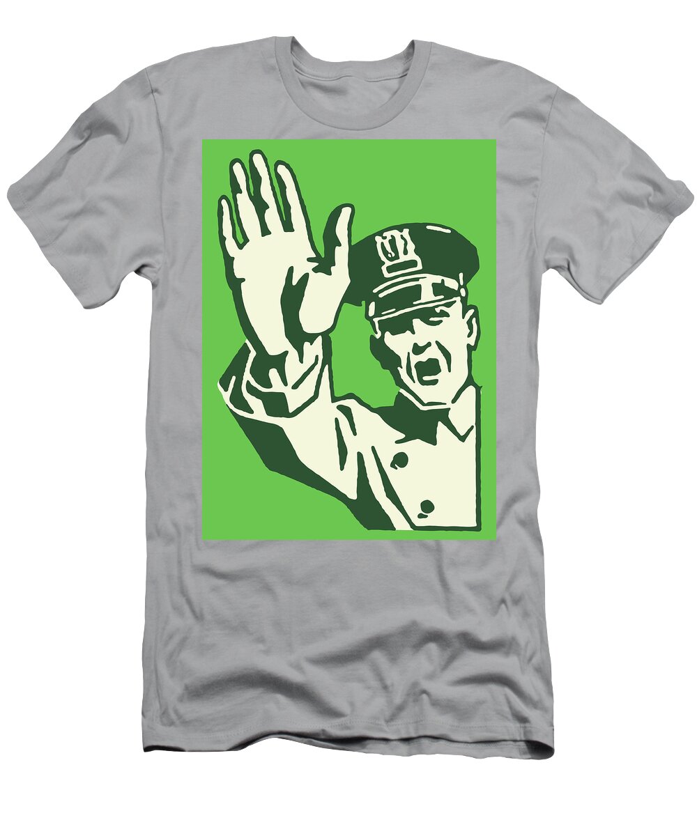 Campy T-Shirt featuring the drawing Policeman Halting Traffic #9 by CSA Images
