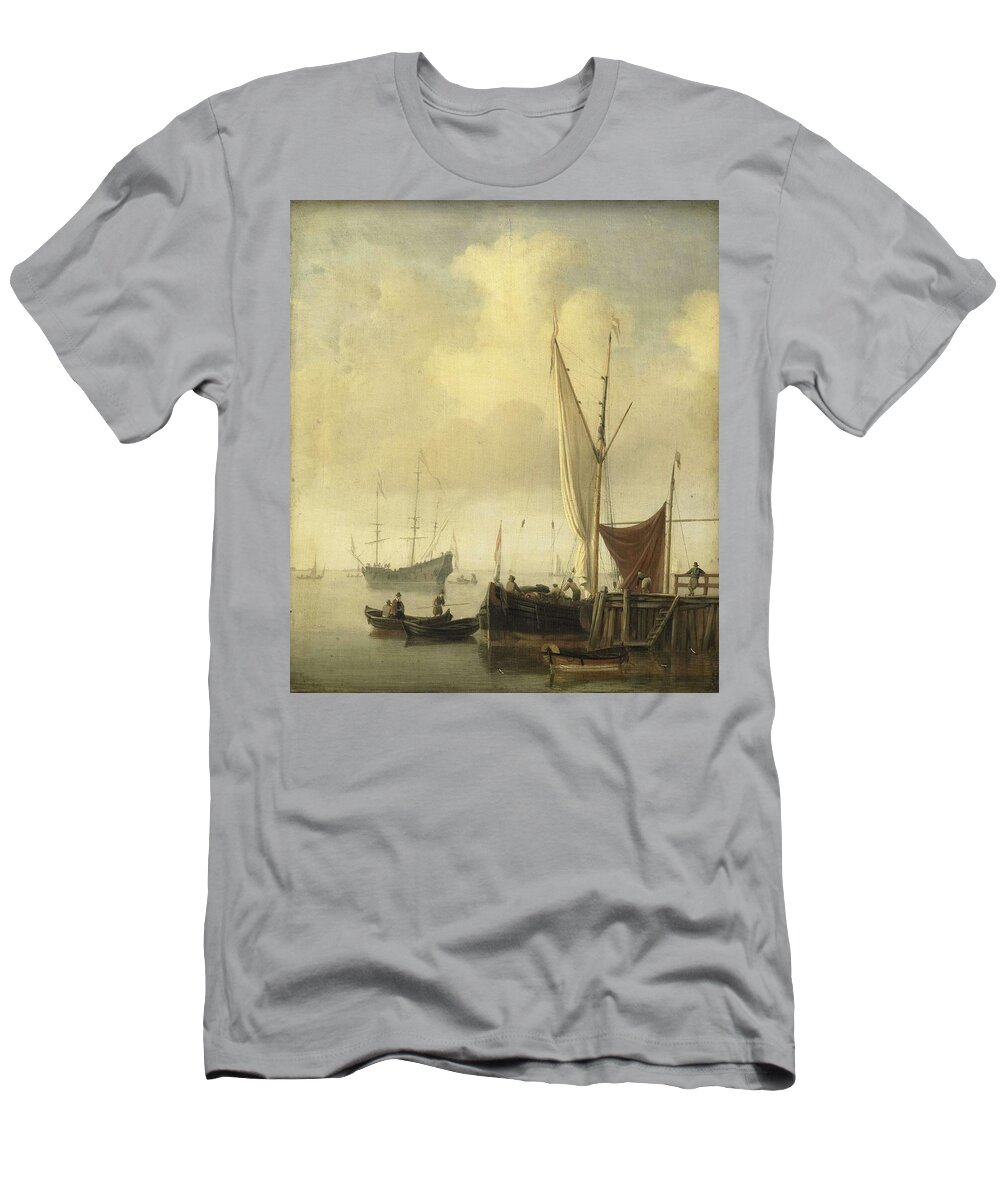 Oil On Panel T-Shirt featuring the painting A Harbor. by Willem van de Velde -II-
