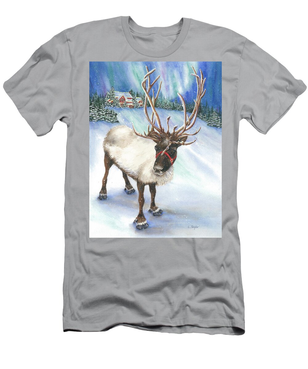Reindeer T-Shirt featuring the painting A Winter's Walk by Lori Taylor