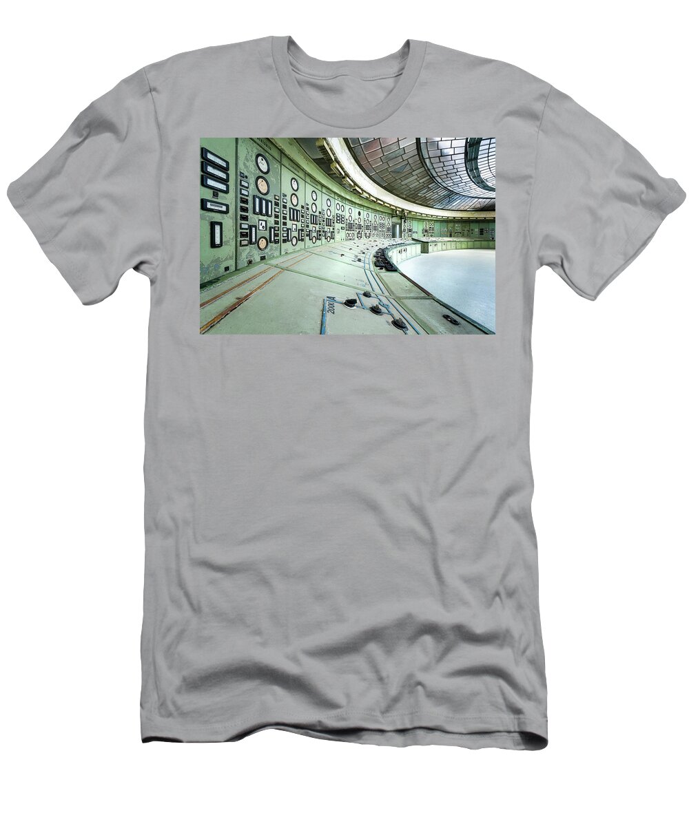 Urban T-Shirt featuring the photograph Abandoned Art Deco Control Room by Roman Robroek