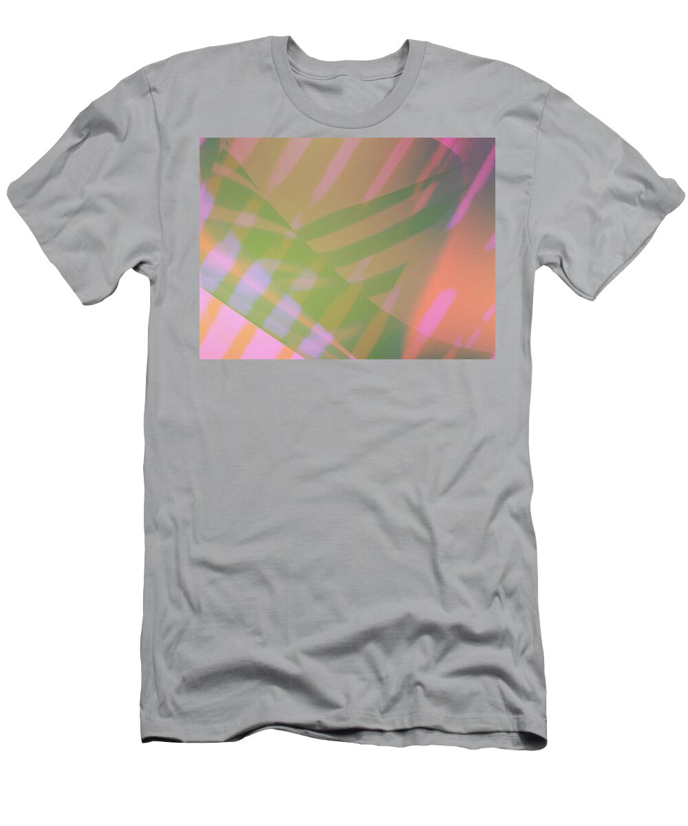 Abstract T-Shirt featuring the photograph Abstract Art Tropical blinds neon pink orange and green textured background by Itsonlythemoon -