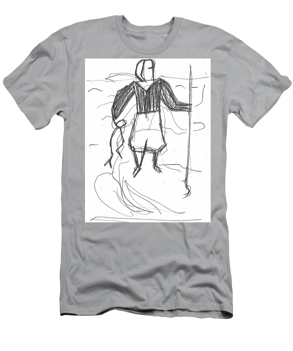 Drawing T-Shirt featuring the drawing After Billy Childish Pencil Drawing b2-9 by Edgeworth Johnstone
