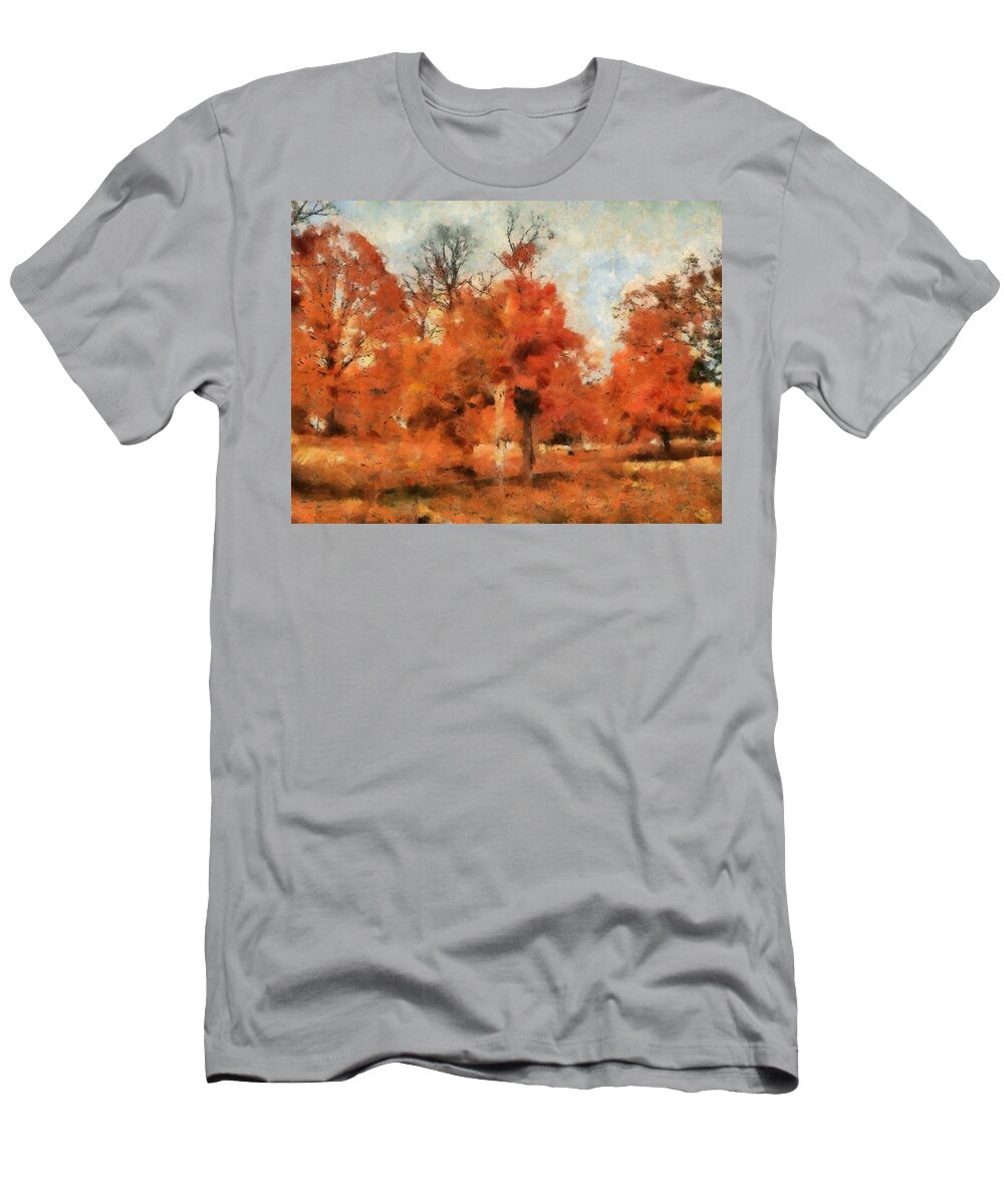 Fall T-Shirt featuring the mixed media Afternoon in the Cemetery I by Christopher Reed