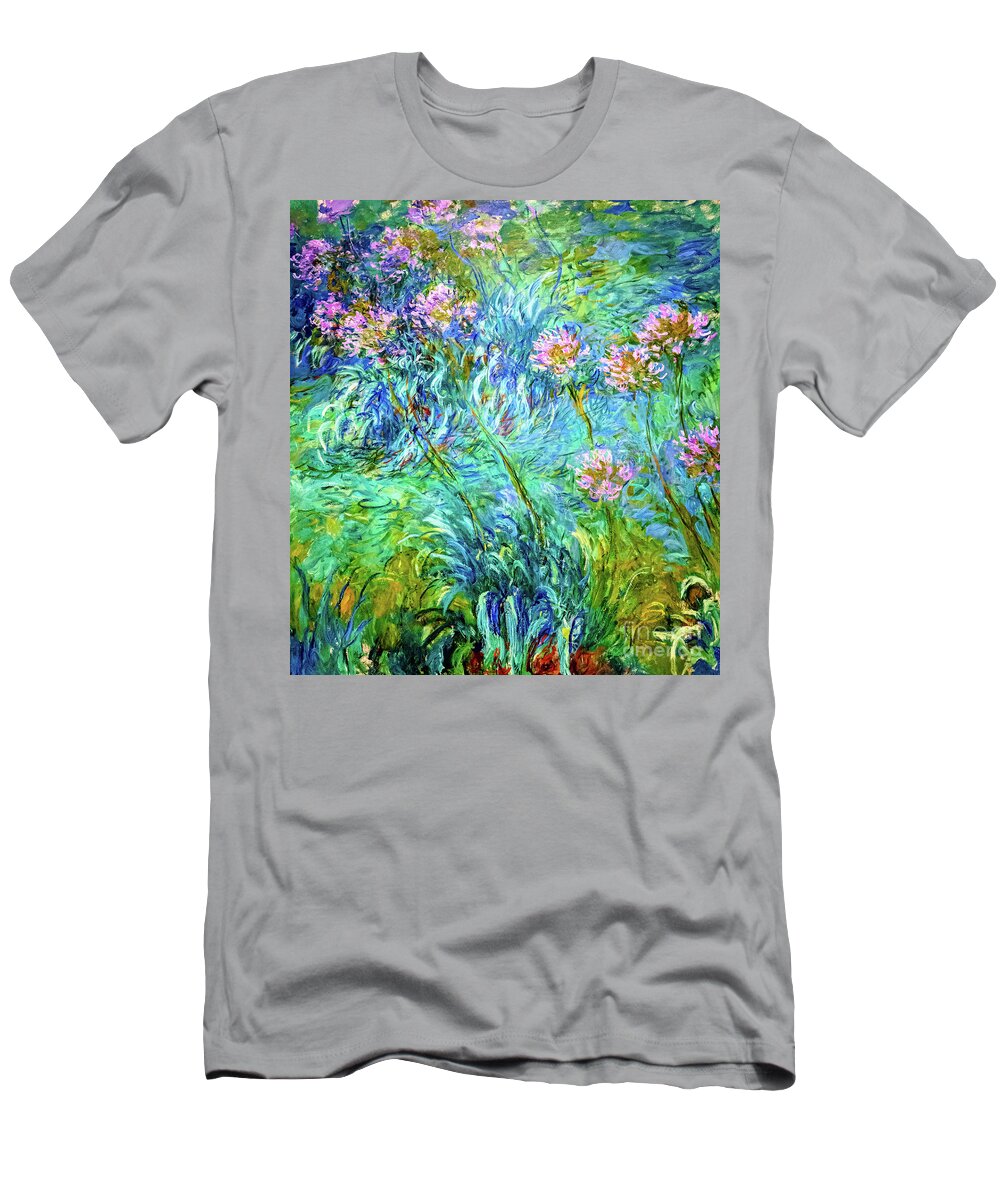 Agapanthus T-Shirt featuring the painting Agapanthus by Monet by Claude Monet